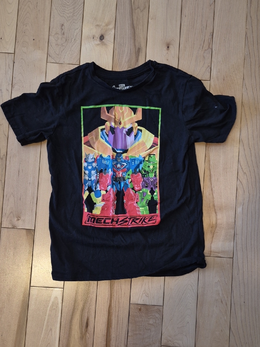 Boys Size 10/12 Black Avengers MechStrike Graphic Tee - Vibrant Robot Print
